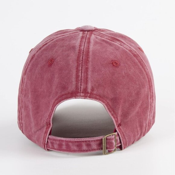 Unisex Washed-burgundy Baseball Cap Cotton Fits Washed Denim Adjustable Hat - Picture 3 of 7